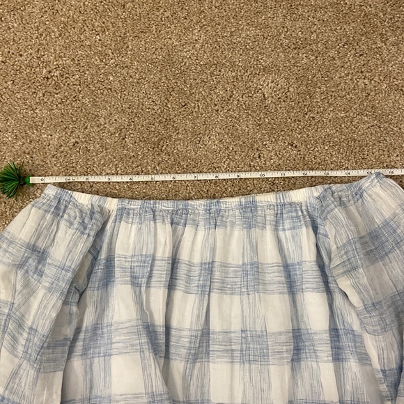 Abbeline Blue and White Checkered Off The Shoulder Top XS - Picture 9 of 13